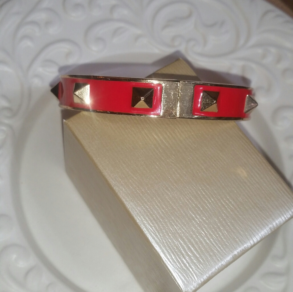 GAP Red Enameled Stud Hinged Bangle Bracelet